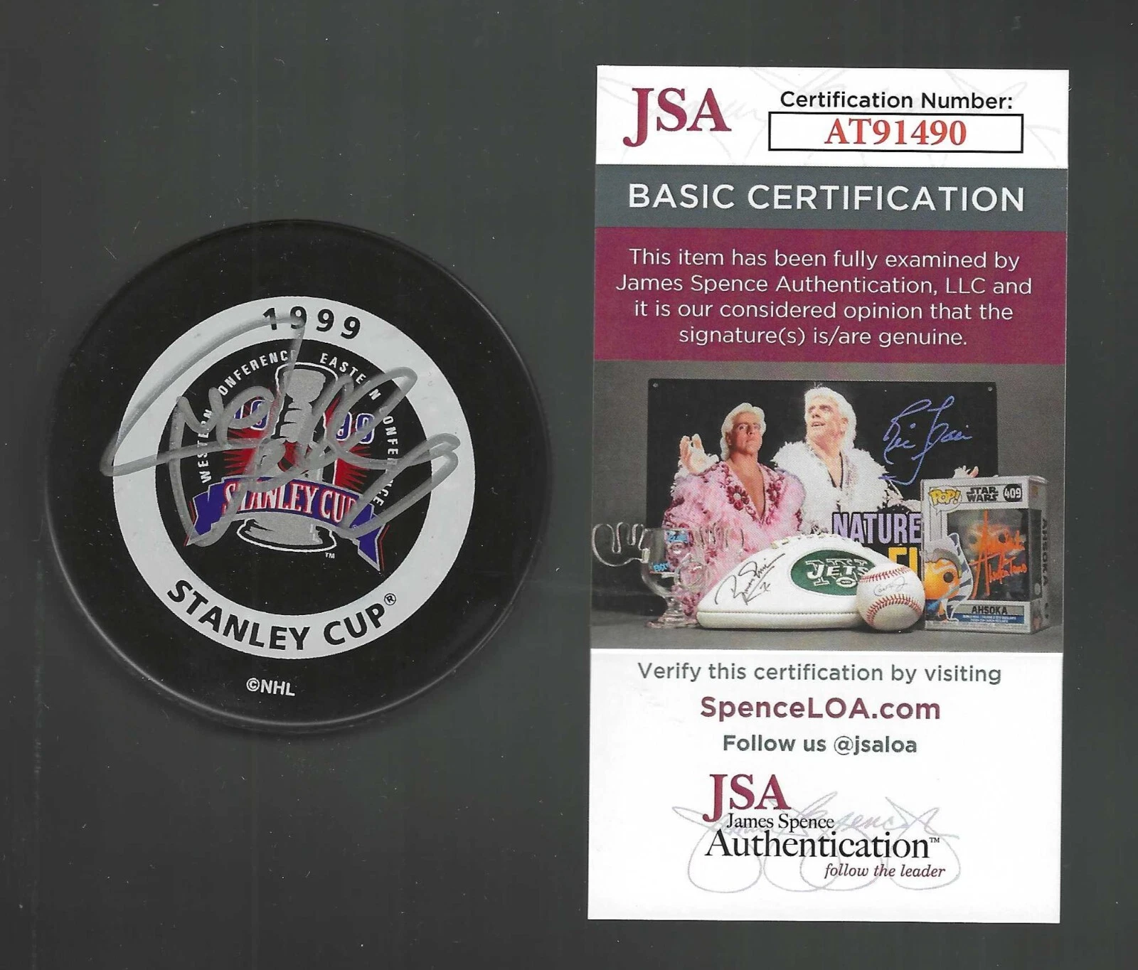 Pat Verbeek Signed Dallas Stars 1999 Stanley Cup Champions Game Puck JSA COA