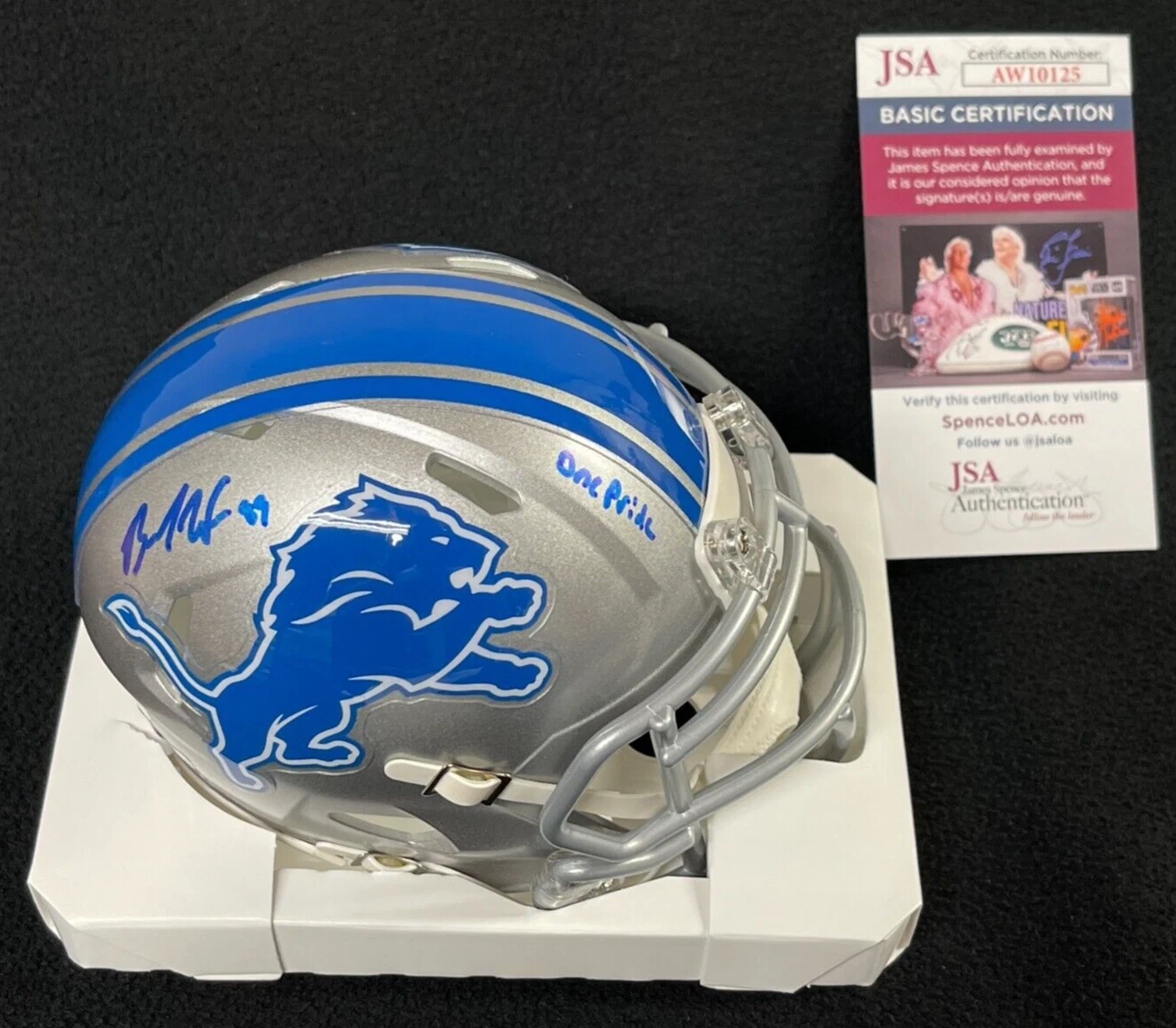 Brock Wright Signed & Inscribed Detroit Lions Mini Helmet JSA COA