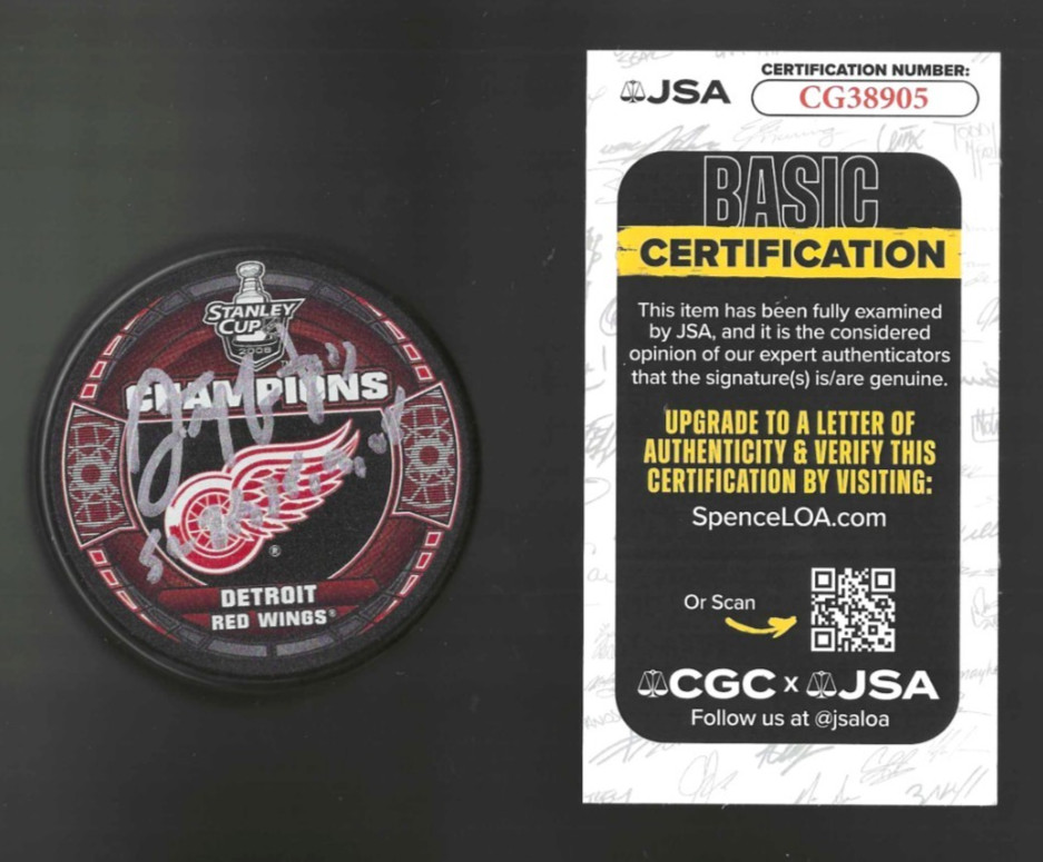 Darren McCarty Signed Inscribed Detroit Red Wings 2008 Stanley Cup Puck JSA COA