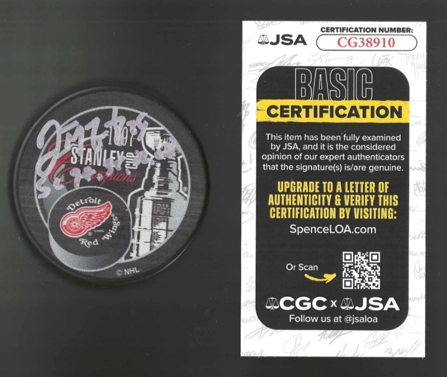 Darren McCarty Signed Inscribed Detroit Red Wings 1997 Stanley Cup Puck JSA COA