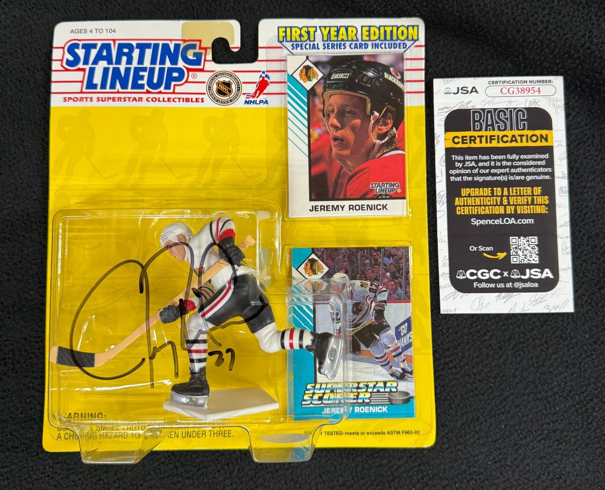 Jeremy Roenick Signed Chicago Blackhawks 1st Year Starting Lineup Figure JSA COA