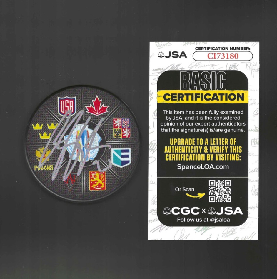 Brandon Saad Signed Columbus Blue Jackets 2016 World Cup Of Hockey Puck JSA COA