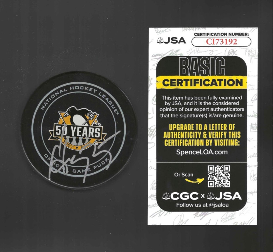 Sergei Gonchar Signed Pittsbrugh Penguins 50th Anniversary Game Puck Silver JSA
