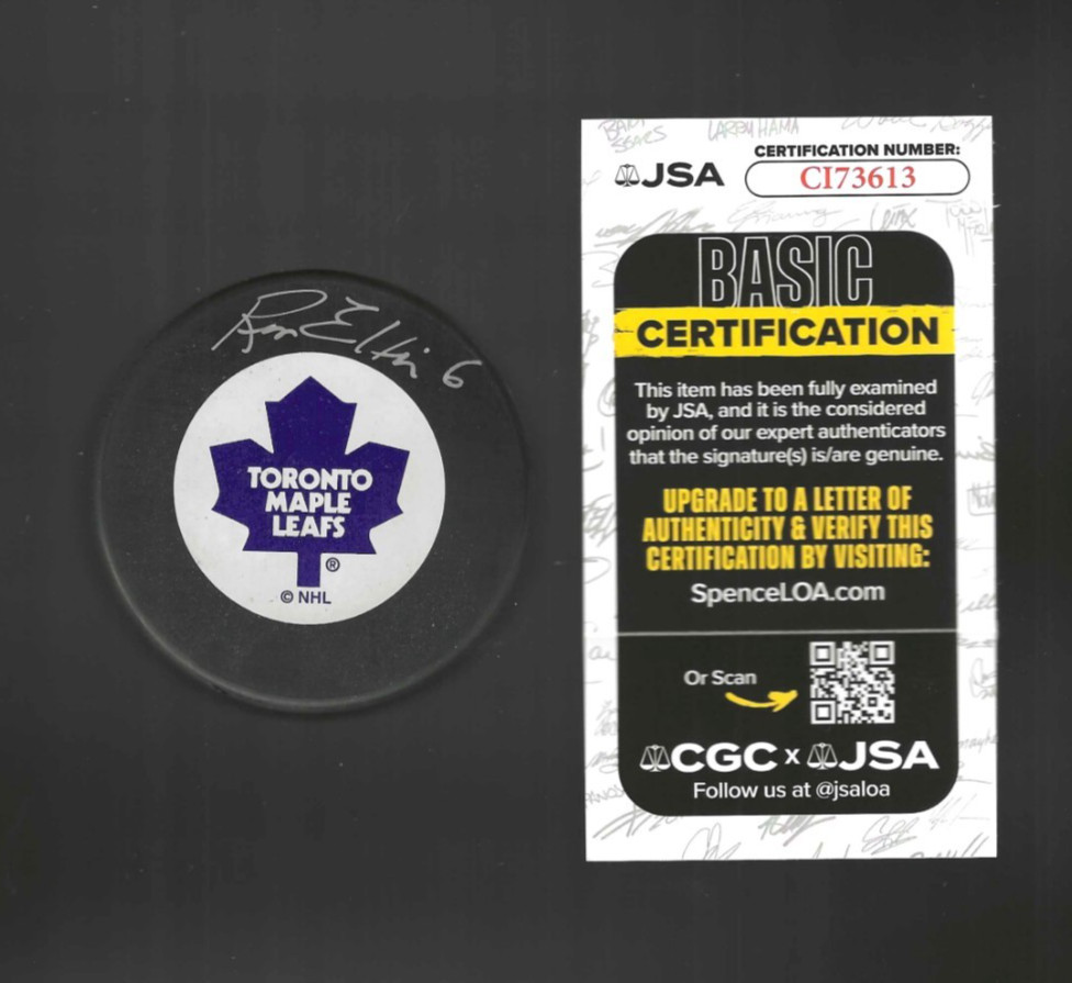 Ron Ellis Signed Toronto Maple Leafs Trench Puck JSA COA
