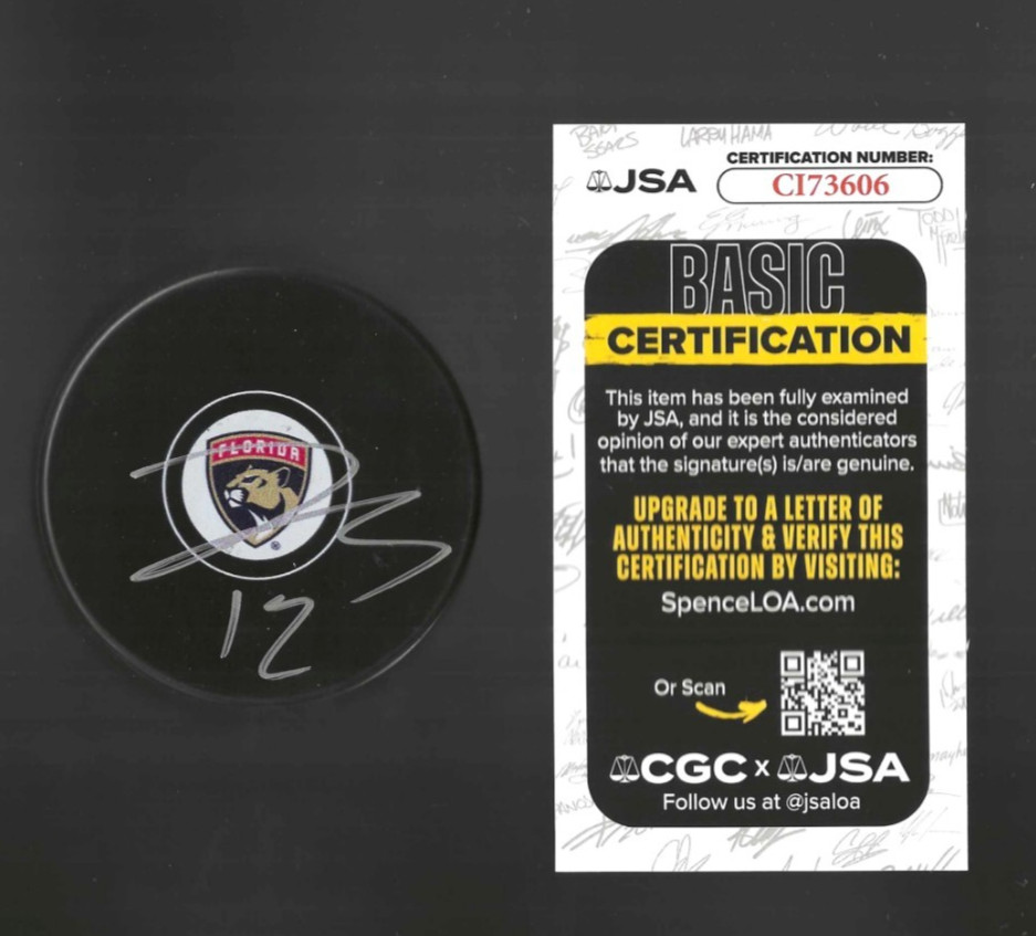 Jonah Gadjovich Signed Florida Panthers Puck JSA COA