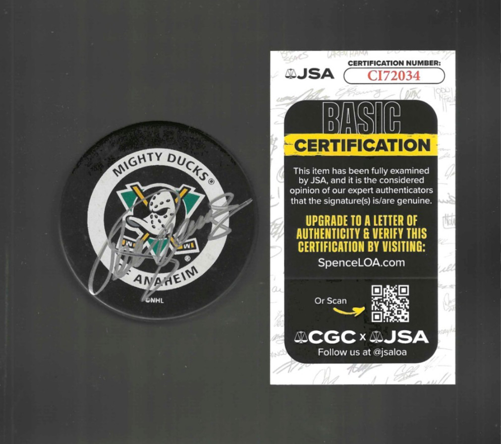 Teemu Selanne Signed Anaheim Mighty Ducks Official Game Puck JSA COA