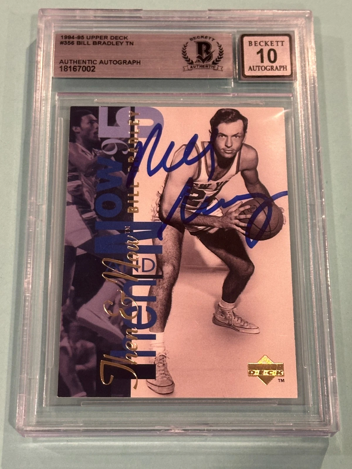 BILL BRADLEY Signed 1994-95 UPPER DECK Card #356 Beckett (BAS) AUTO 10