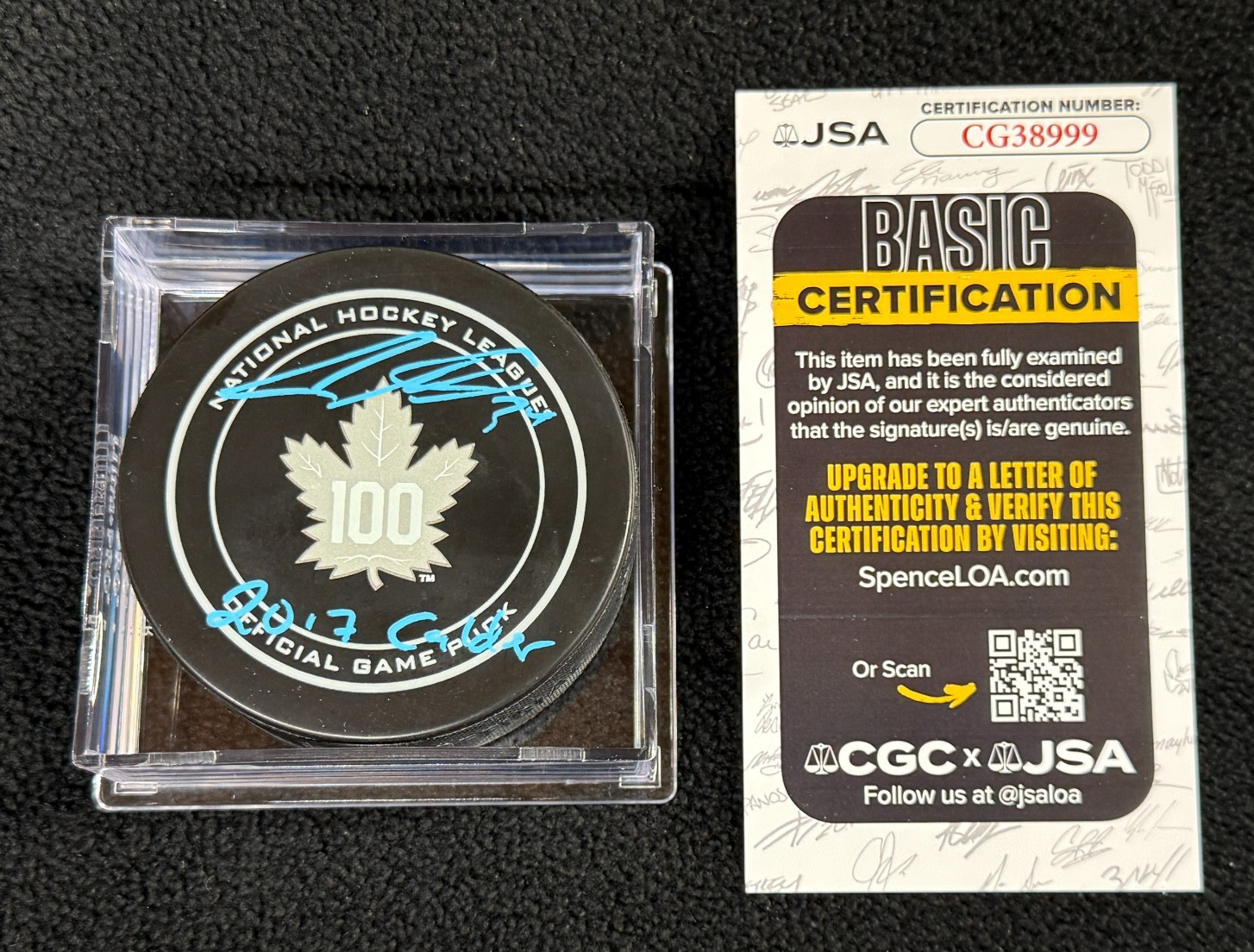 Auston Matthews Signed & Inscribed Toronto Maple Leafs 100th Game Puck JSA COA