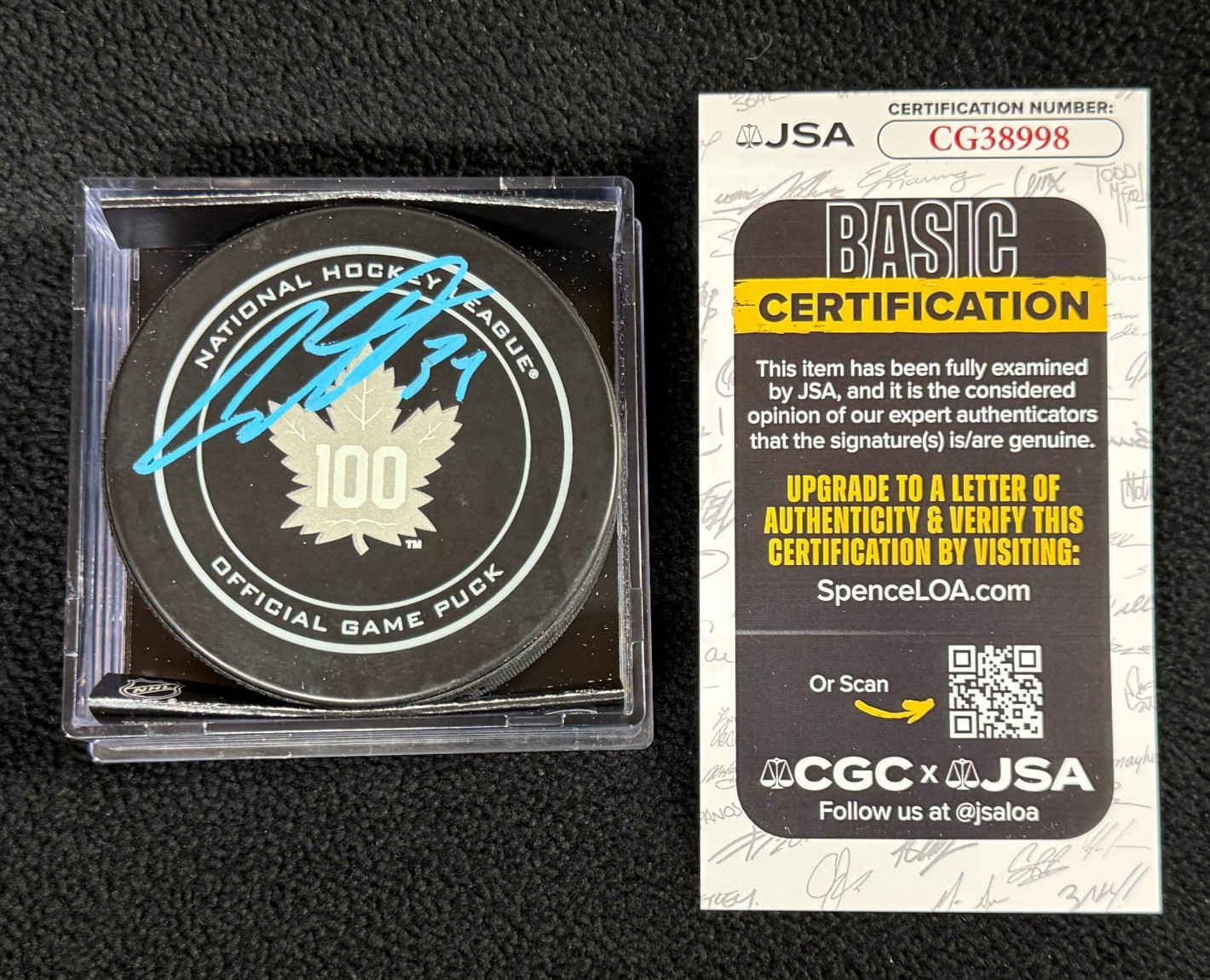 Auston Matthews Signed Toronto Maple Leafs 100th Official Game Puck JSA COA