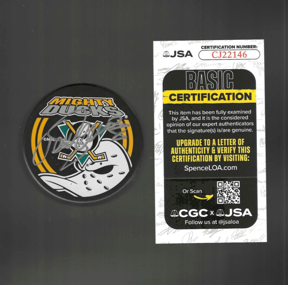 Teemu Selanne Signed Anaheim Mighty Ducks Souvenir Puck JSA COA