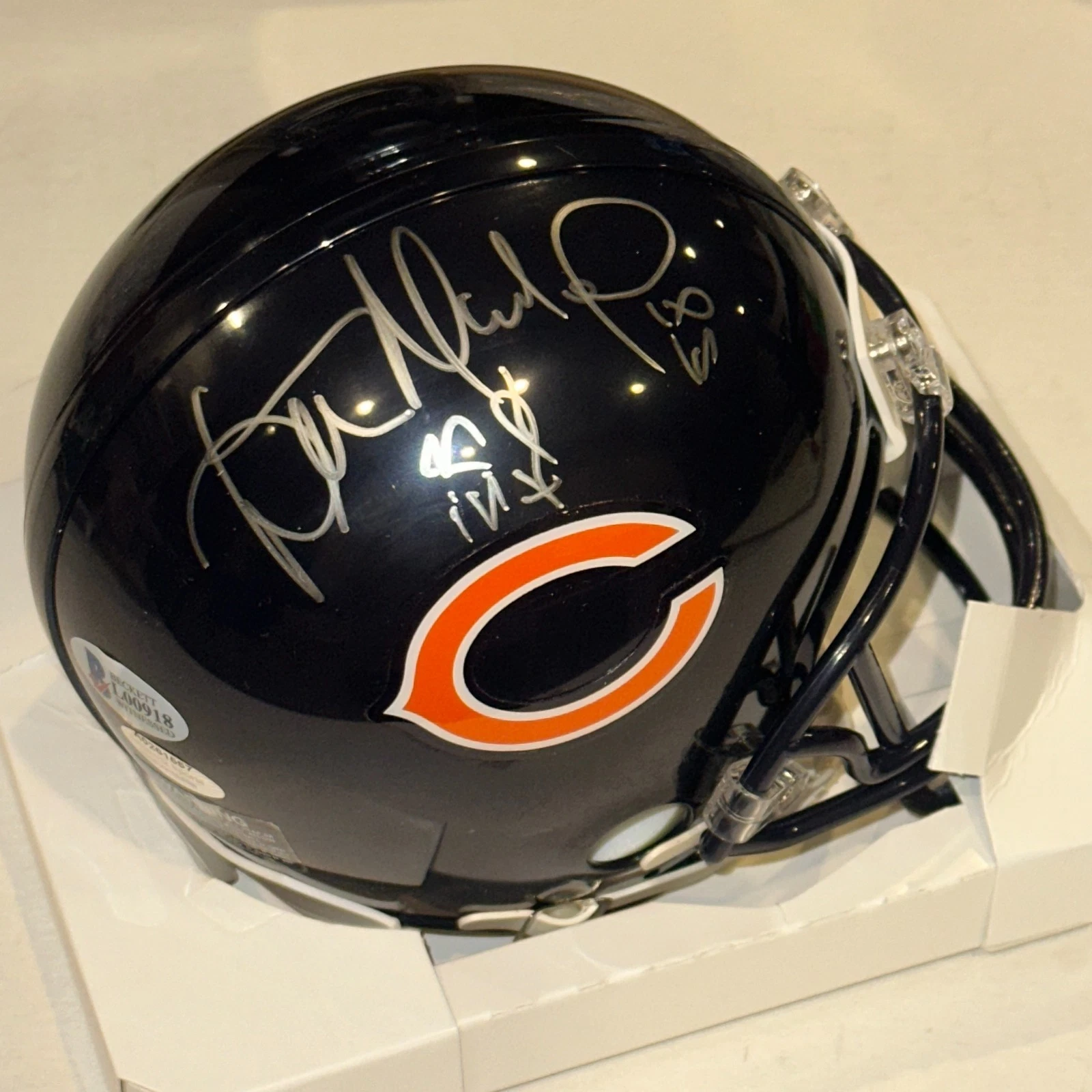 WILBER MARSHALL Signed Chicago BEARS Mini-helmet w/ Inscription Beckett Auth BAS