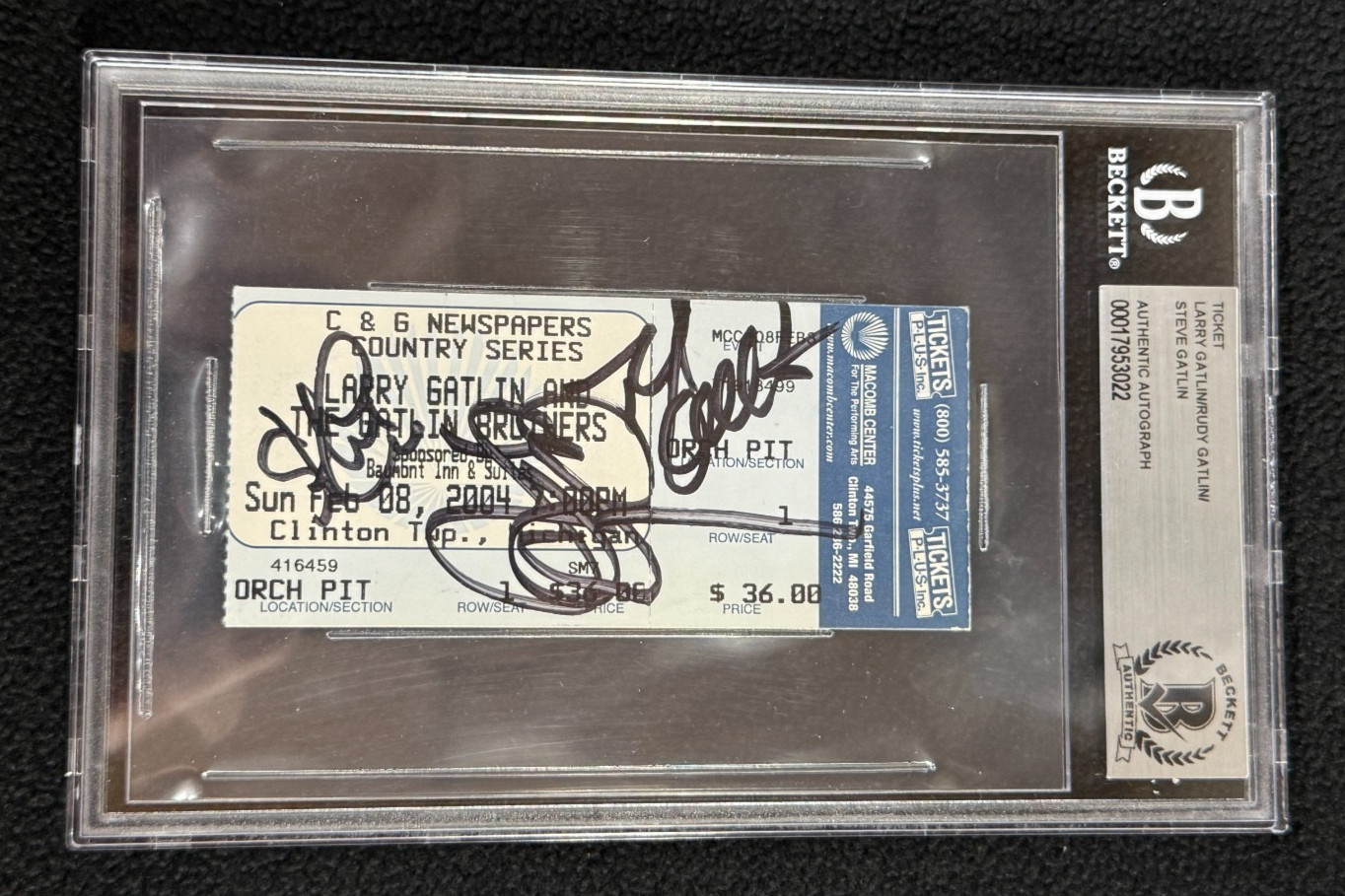 Larry Gatlin & The Gatlin Brothers Signed Concert Ticket Beckett Authenticated