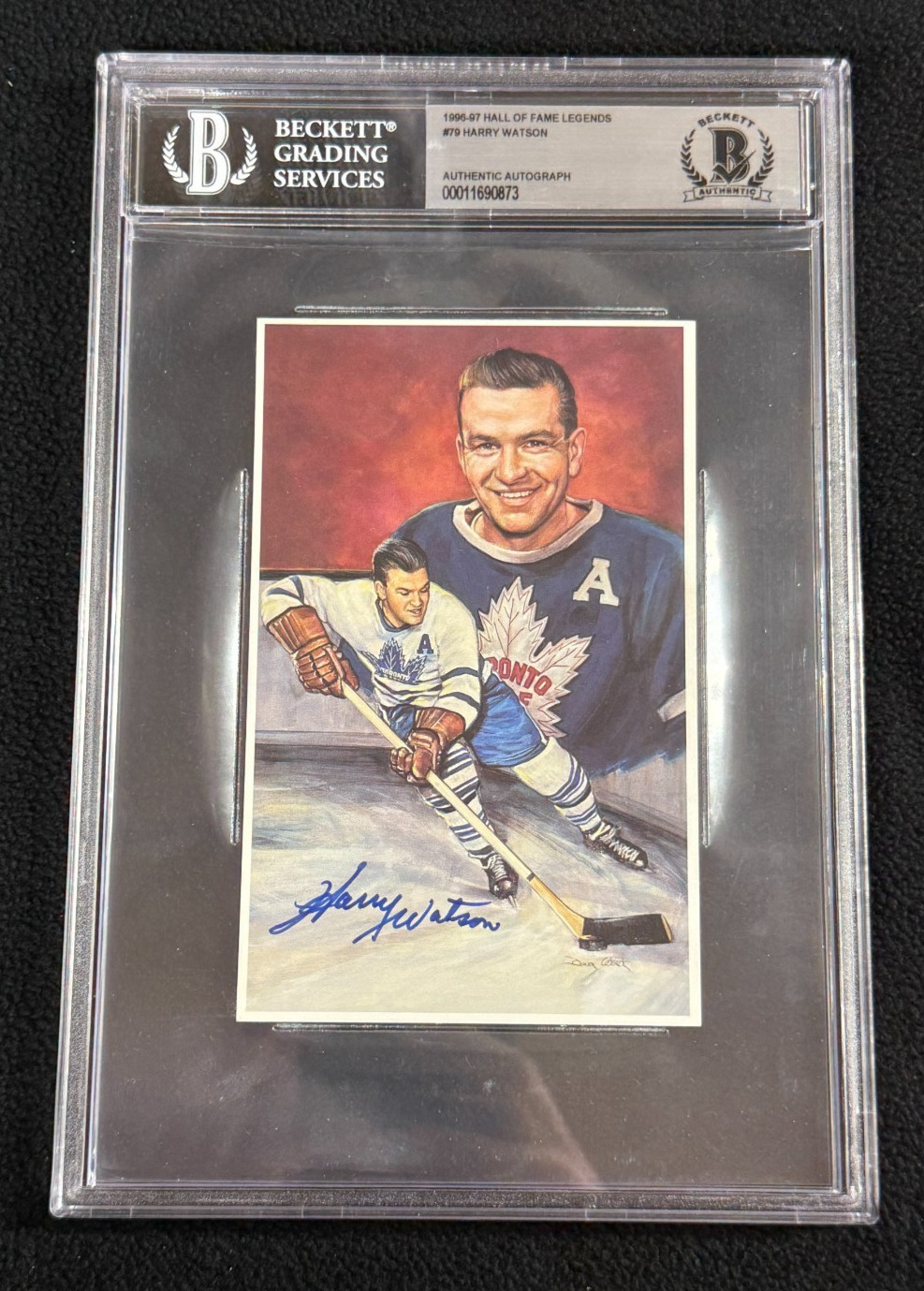 Harry Watson Signed 1996/97 Hockey Hall Of Fame Legends Postcard BAS Certified