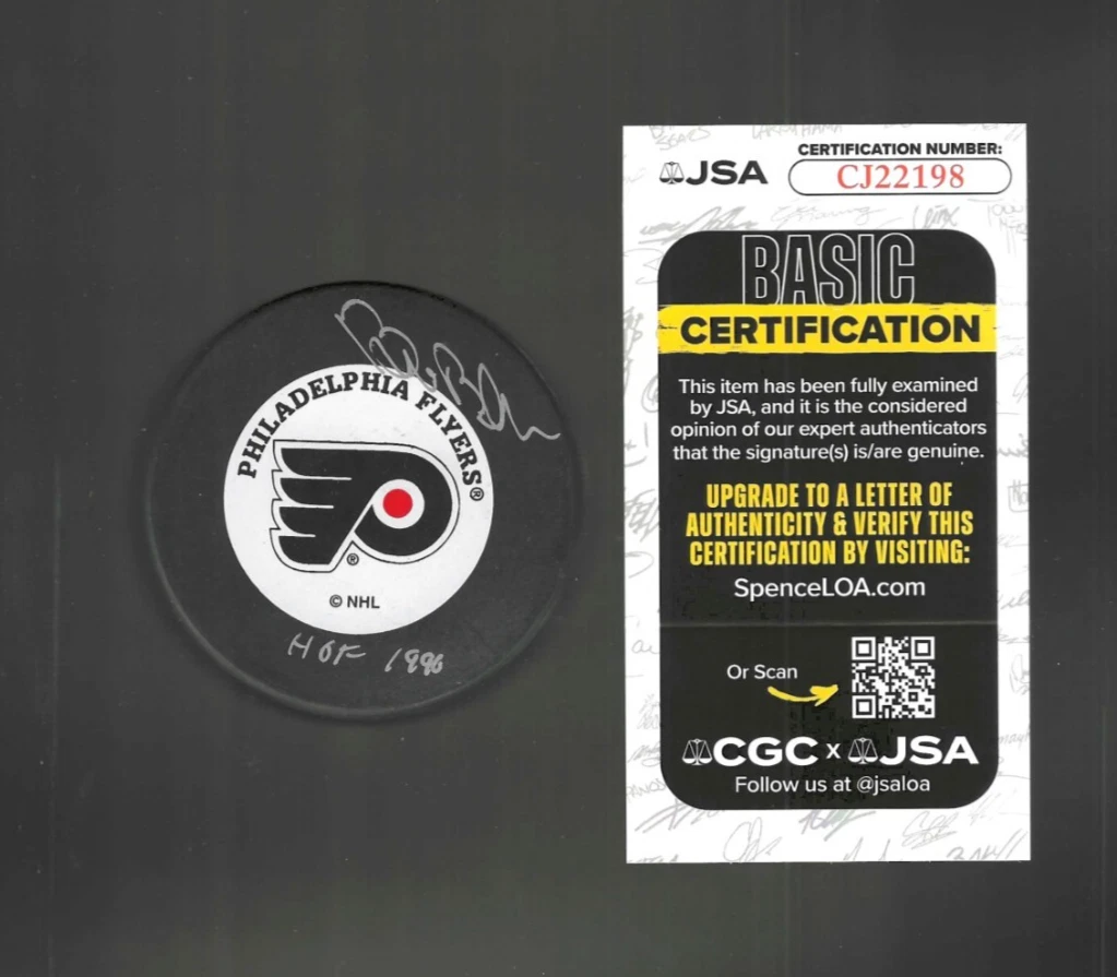 Bill Barber Signed & Inscribed Philadelphia Flyers Trench Puck JSA COA