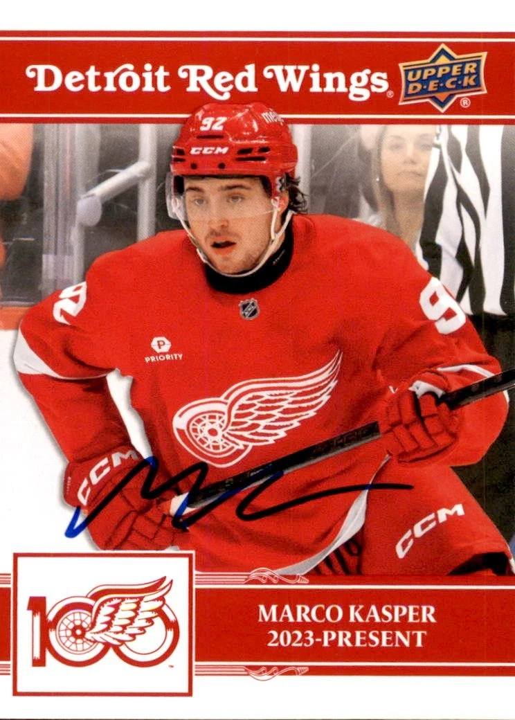 Marco Kasper Signed 2025/26 Upper Deck Detroit Red Wings Centennial Card #57
