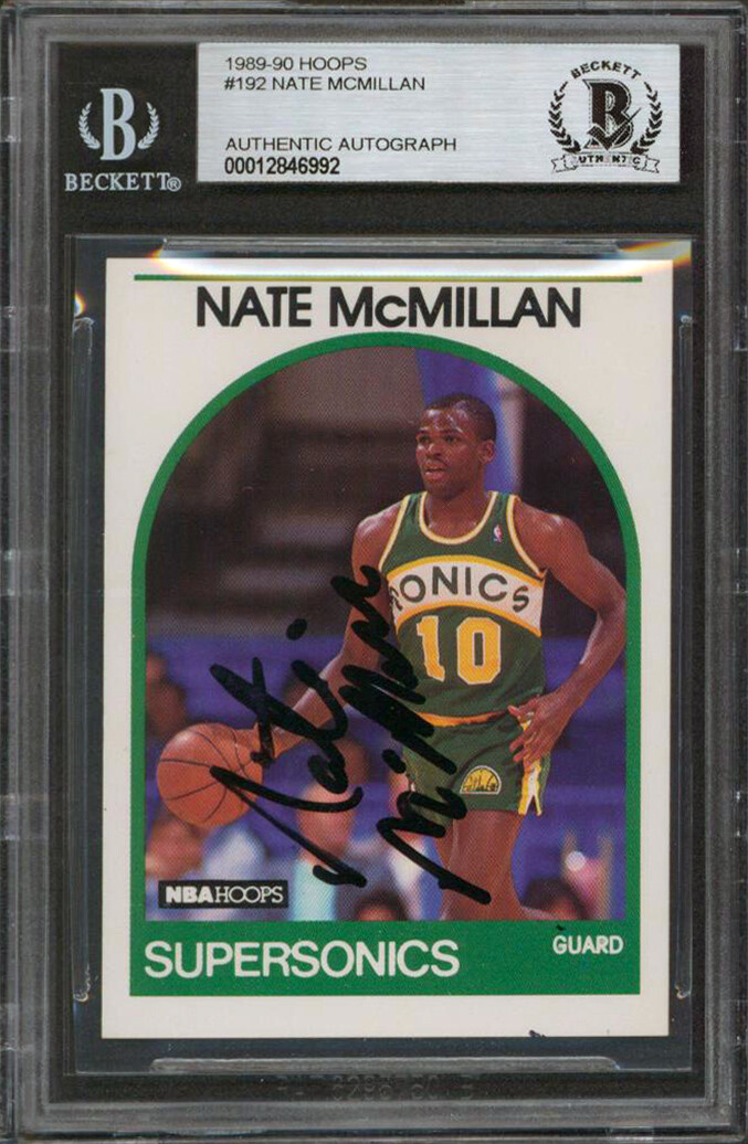 Sonics Nate McMillan Authentic Signed 1989 Hoops #192 Card BAS Slabbed