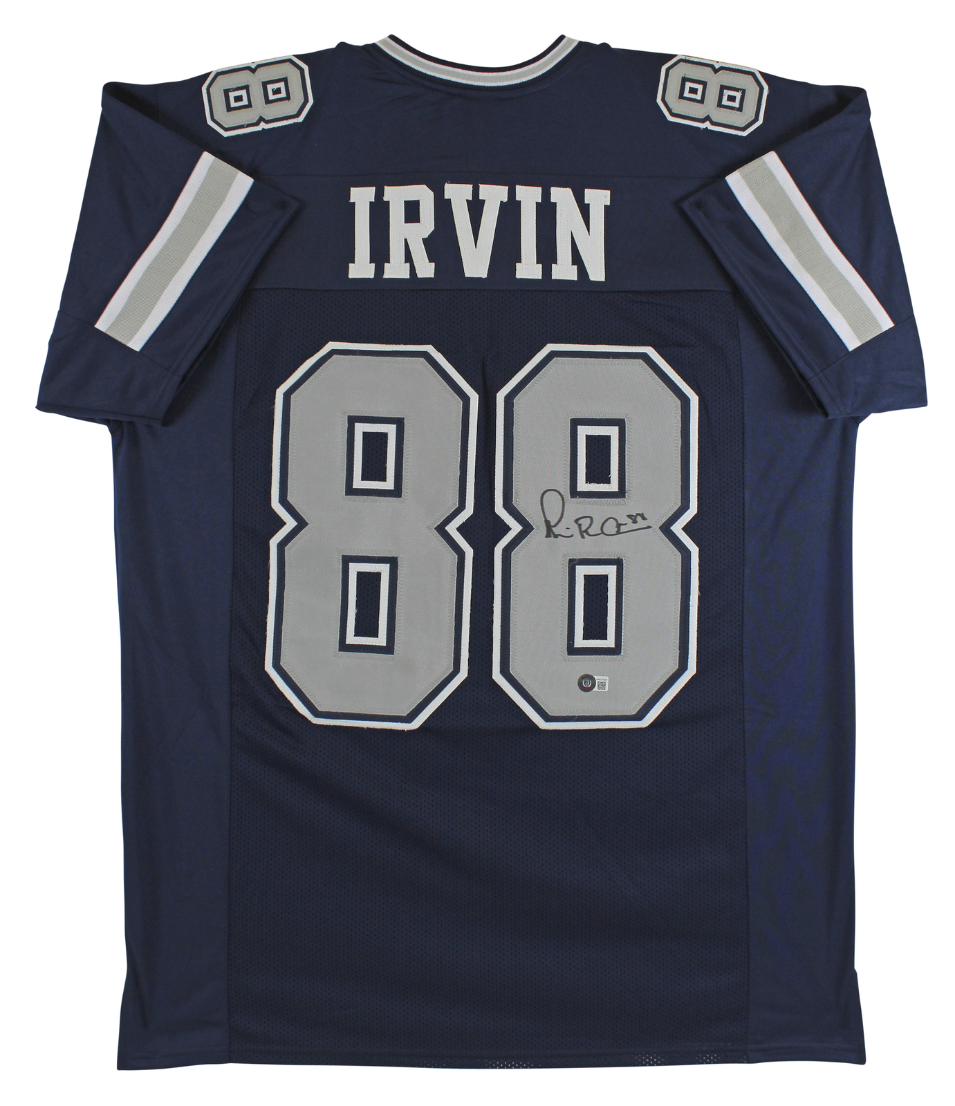 Cowboys Michael Irvin Signed Navy Blue Pro Style Jersey w/ Grey #s BAS Witnessed