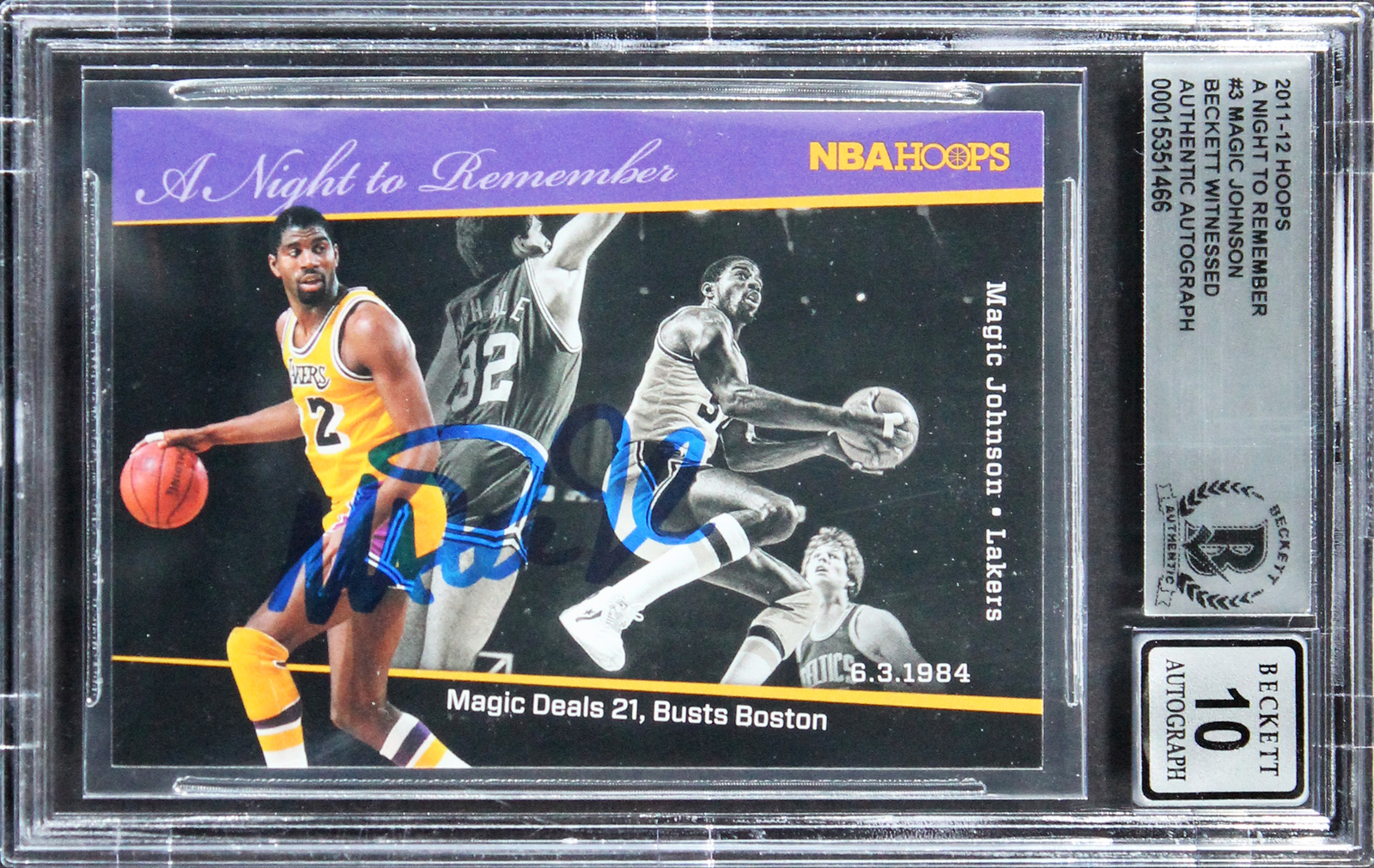 Magic Johnson Signed 2011 Hoops A Night To Remember #3 Card Auto 10! BAS Slabbed