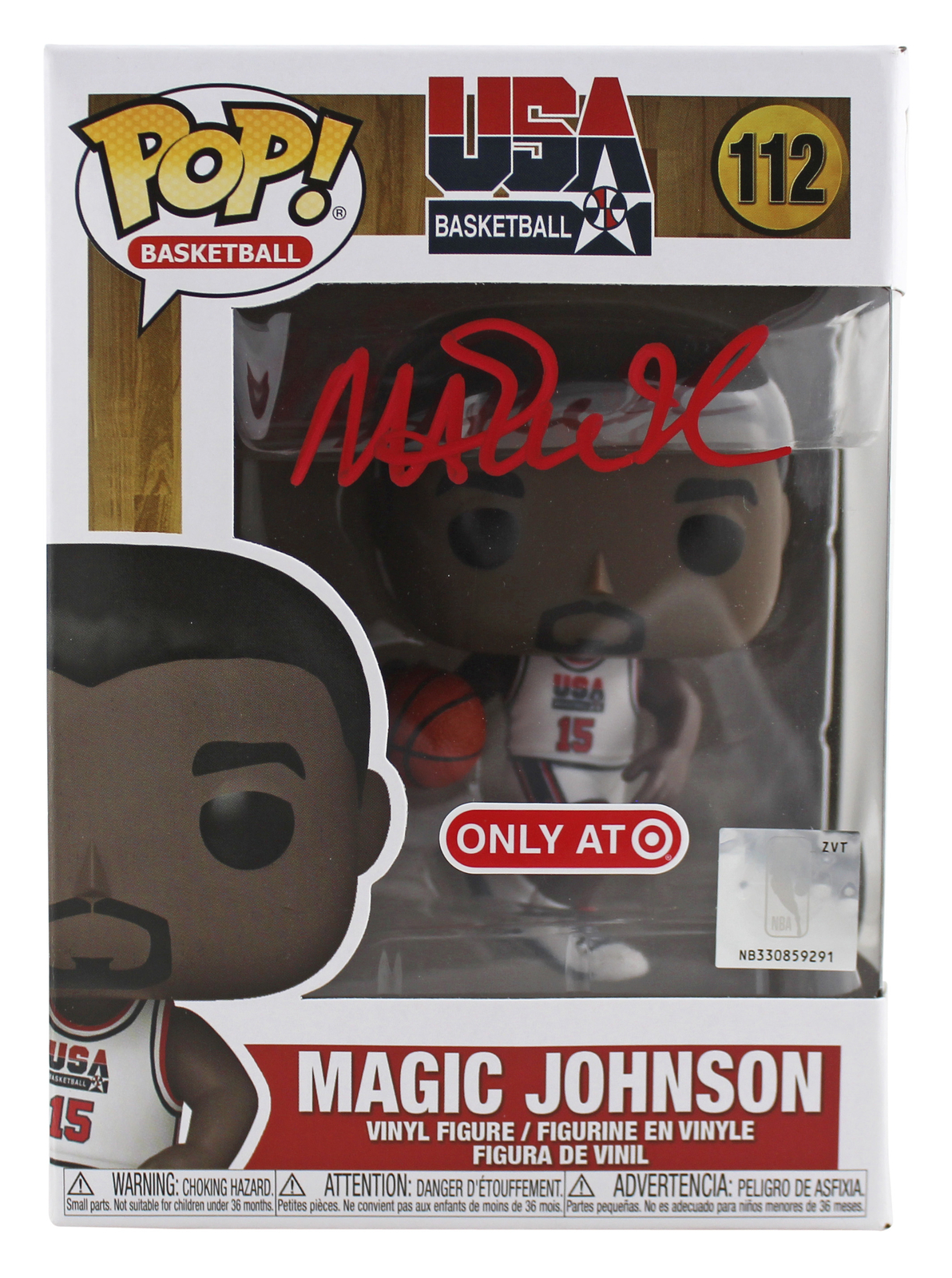 Lakers Magic Johnson Signed USA #112 Funko Pop Vinyl Figure w/ Red Sig BAS Wit