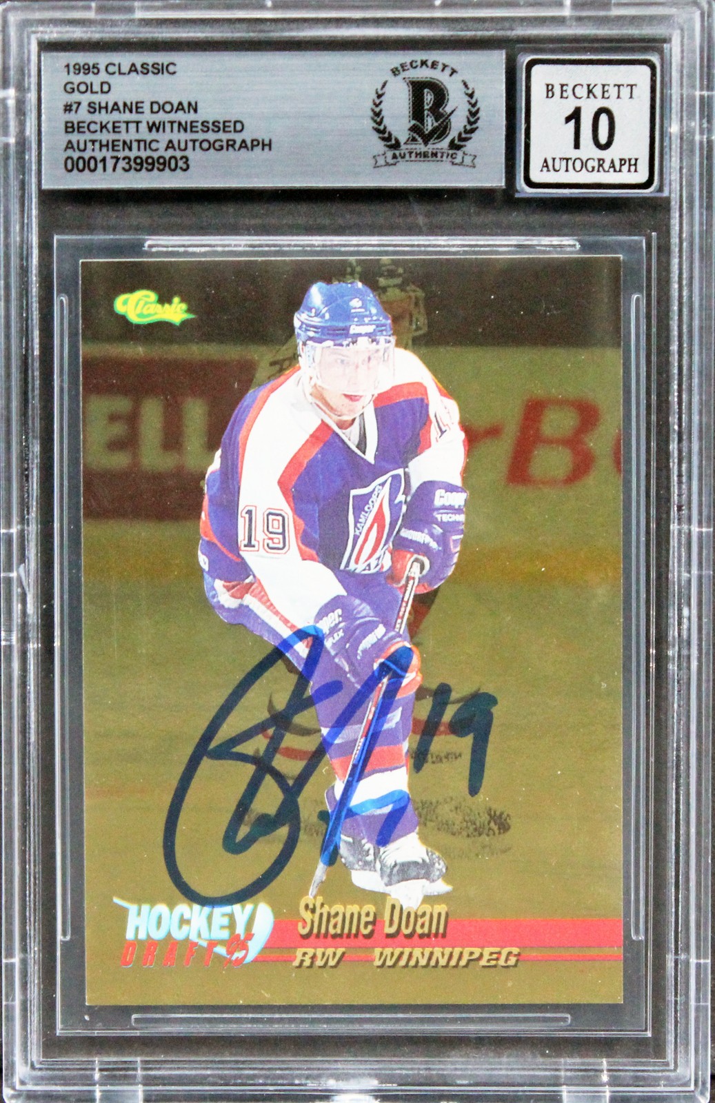Jets Shane Doan Signed 1995 Classic Gold #7 Rookie Card Auto 10! BAS Slabbed