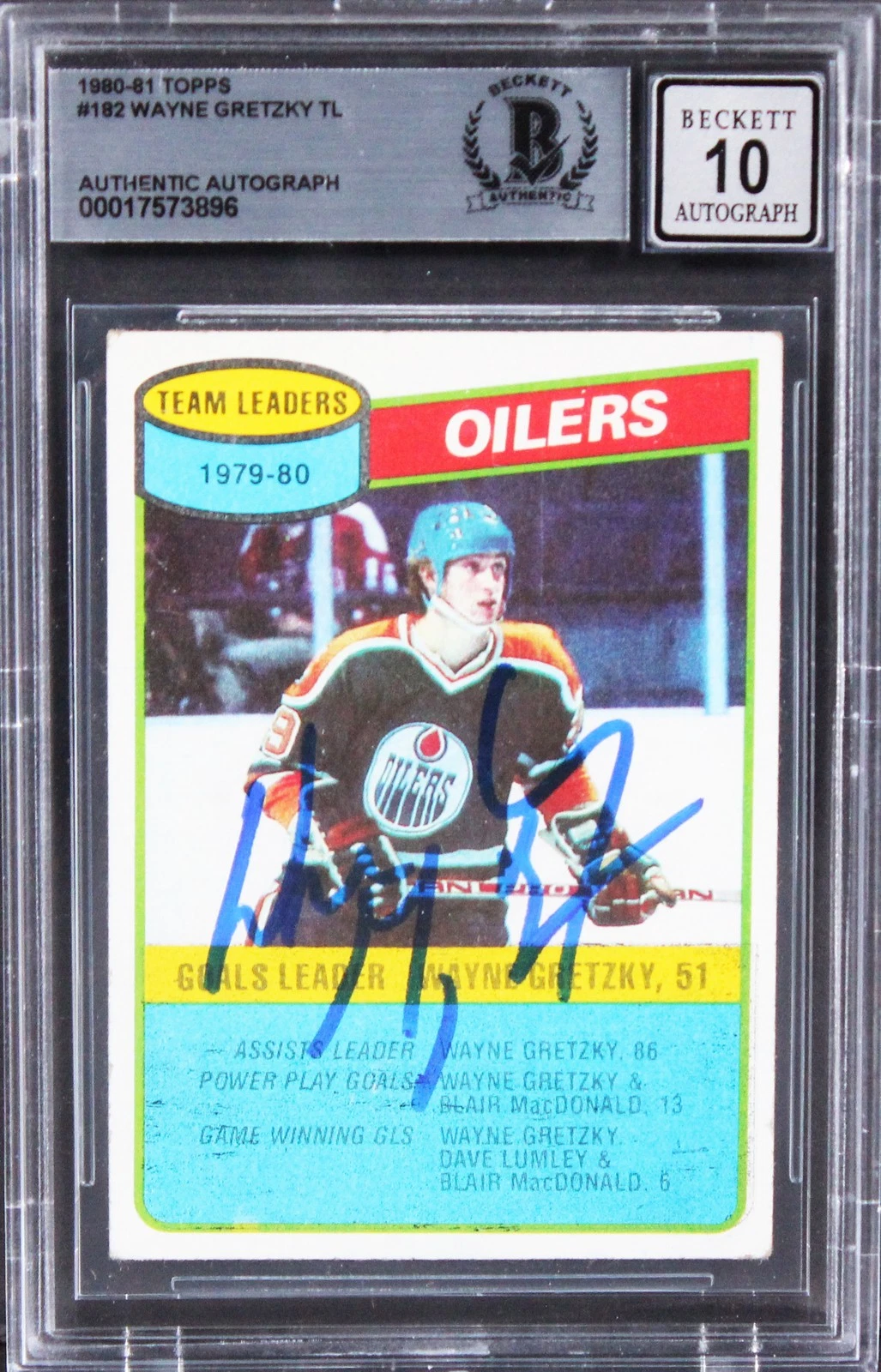 Oilers Wayne Gretzky Authentic Signed 1980 Topps #182 Card Auto 10! BAS Slabbed