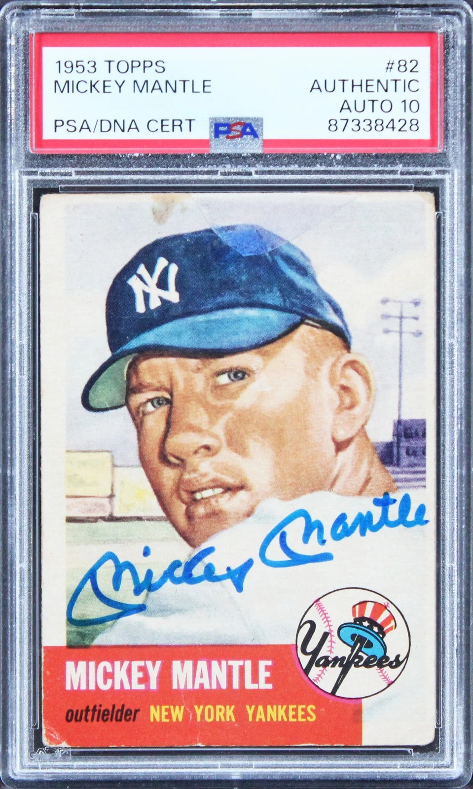 Yankees Mickey Mantle Signed 1953 Topps #82 Card Auto Graded 10! PSA/DNA Slabbed