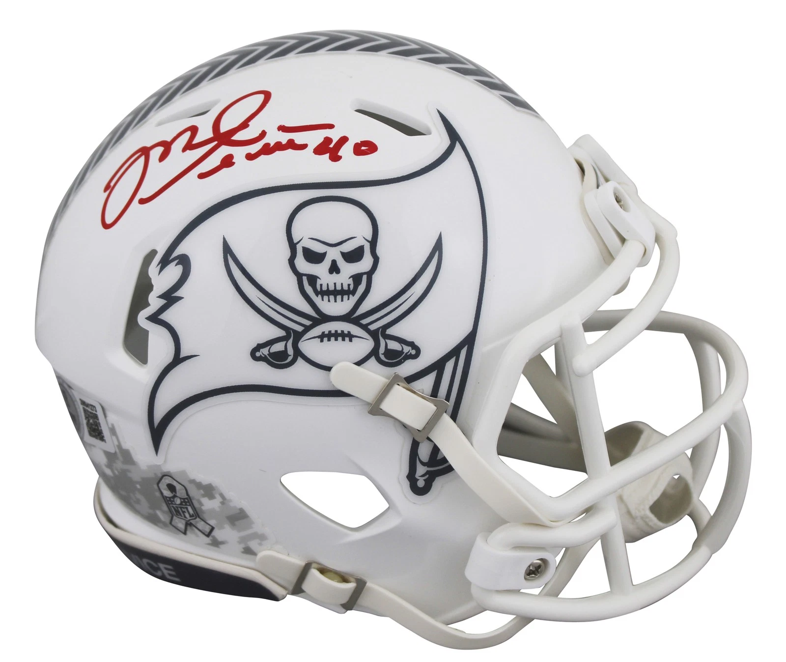Buccaneers Mike Alstott Signed Salute To Service III Speed Mini Helmet BAS Wit