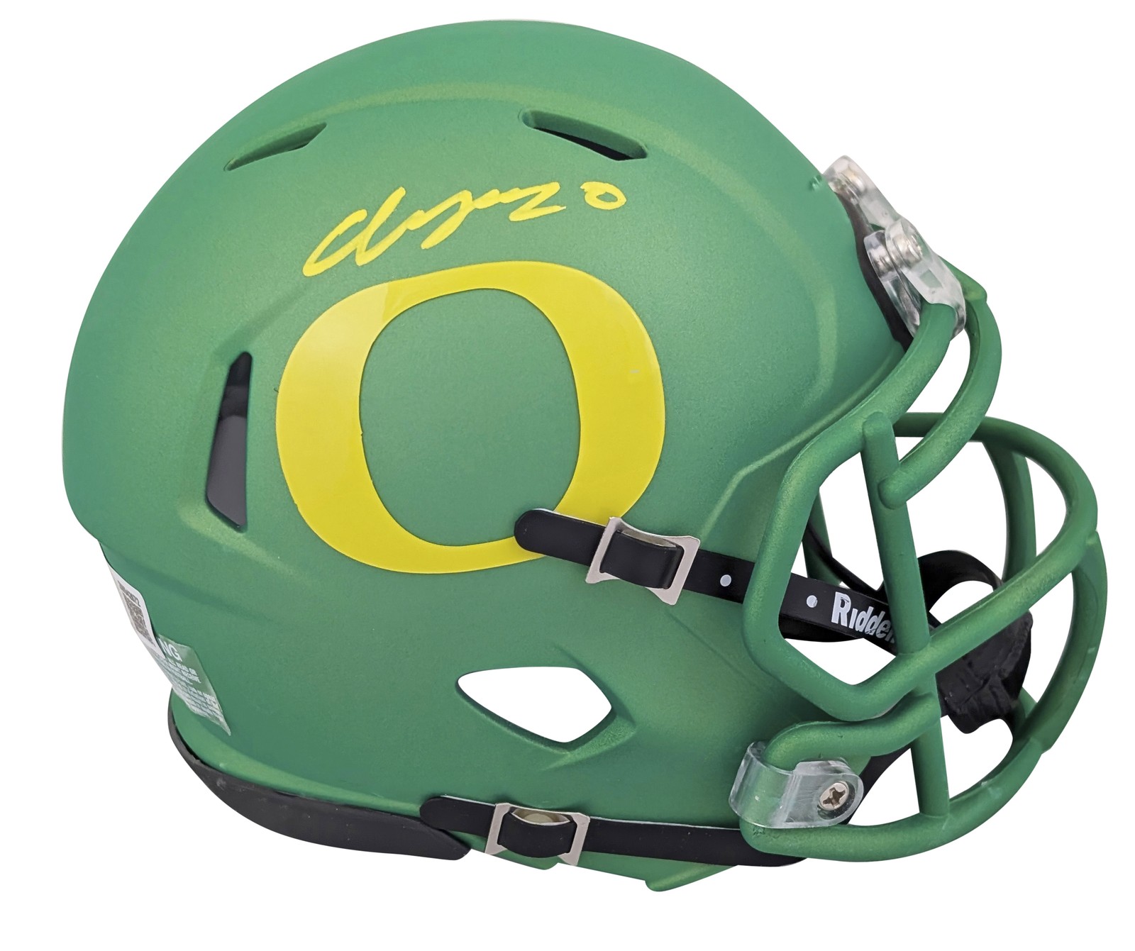 Oregon Christian Gonzalez Signed Green Apple Speed Mini Helmet BAS Witnessed