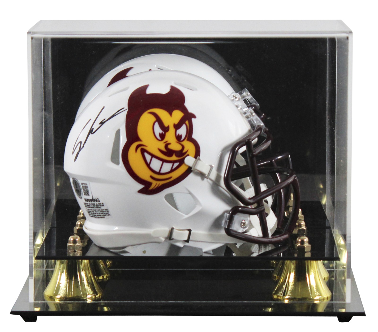 ARIZONA STATE SAM LEAVITT SIGNED WHITE SPEED MINI HELMET W/ CASE BAS WITNESSED COLLECTIBLE MEMORABILIA