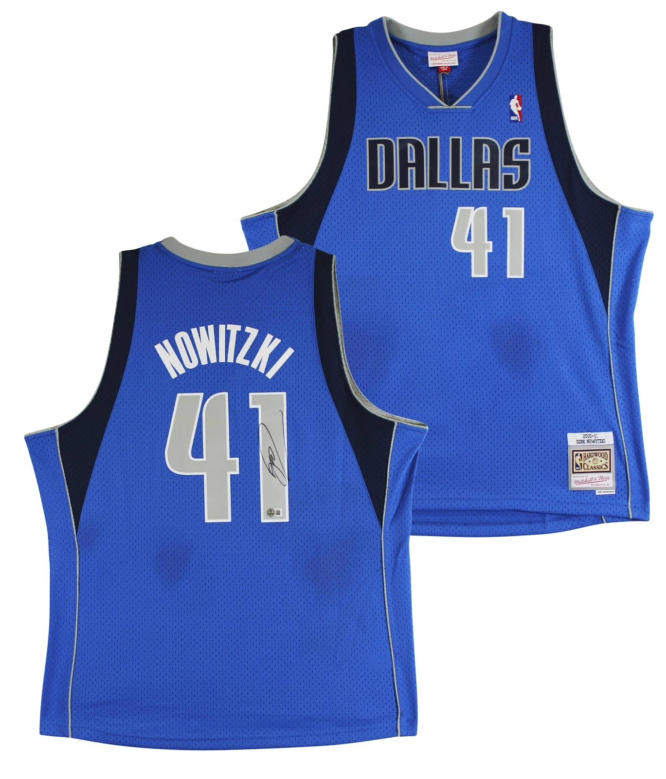 Mavericks Dirk Nowitzki Signed Blue M&N 2010-11 HWC Swingman Jersey BAS #BS20483