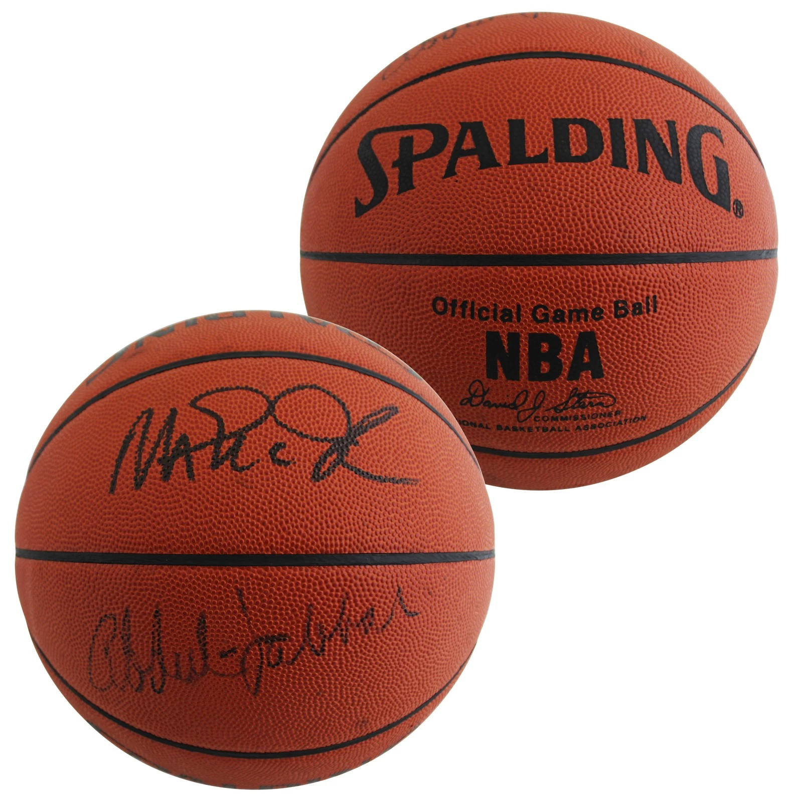 Kareem Abdul-Jabbar & Magic Johnson Signed Spalding Basketball BAS #3W027530