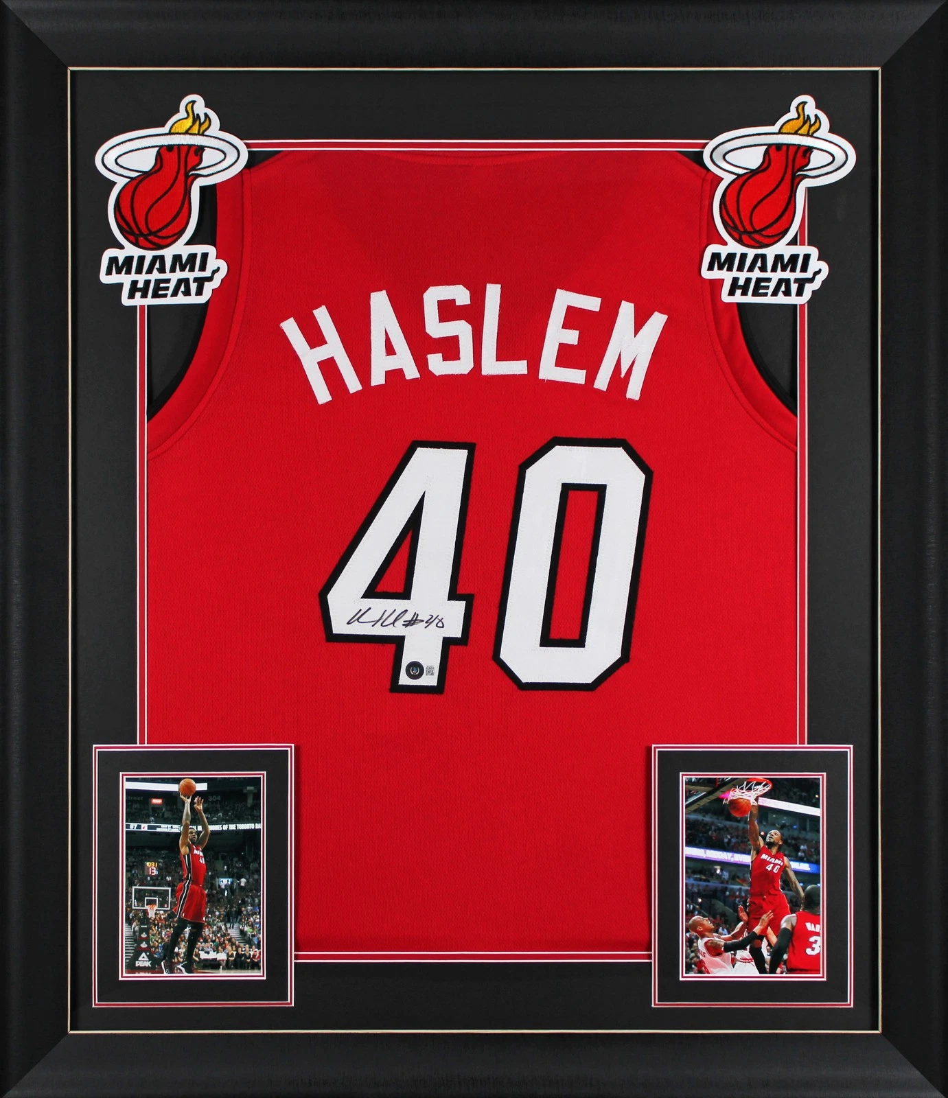Heat Udonis Haslem Authentic Signed Red Pro Style Framed Jersey BAS Witnessed