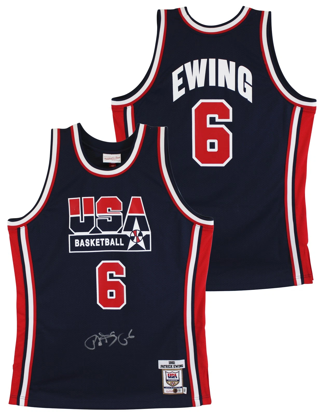 Knicks Patrick Ewing Signed Navy Blue 1992 Team USA M&N Authentic Jersey BAS