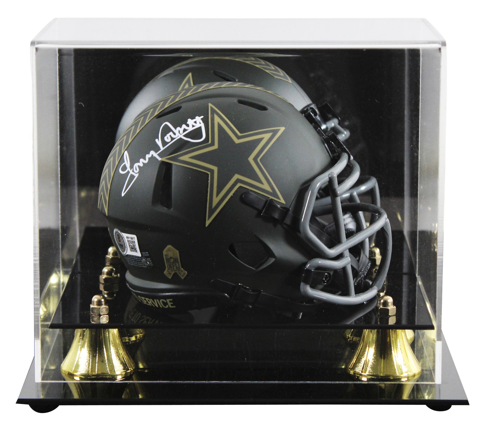 Cowboys Tony Dorsett Signed Salute to Service IV Speed Mini Helmet W/ Case BAS W