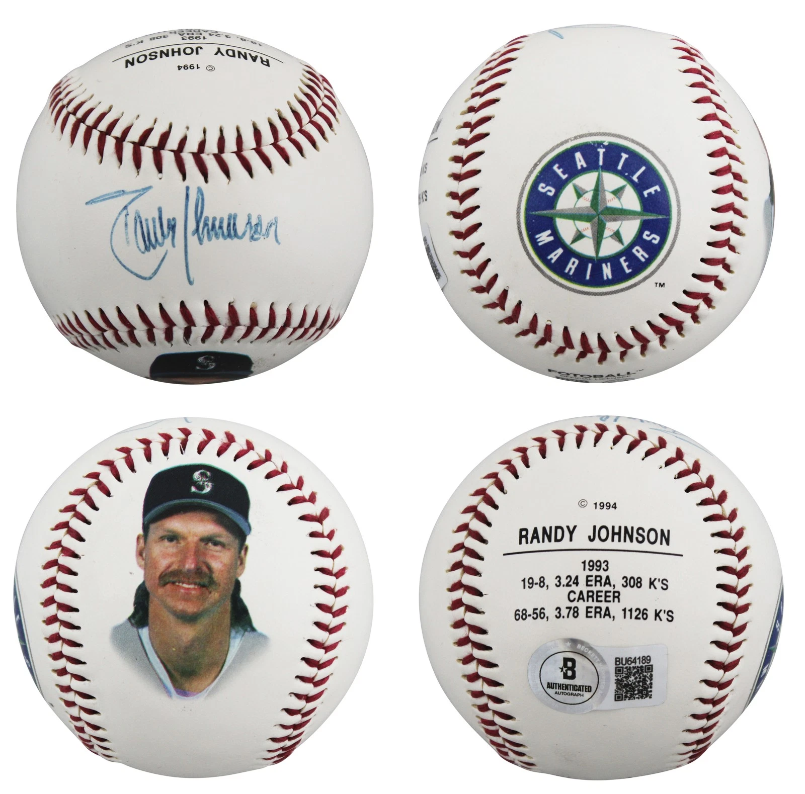 Mariners Randy Johnson Authentic Signed Fotoball Logo Baseball BAS #BU64189
