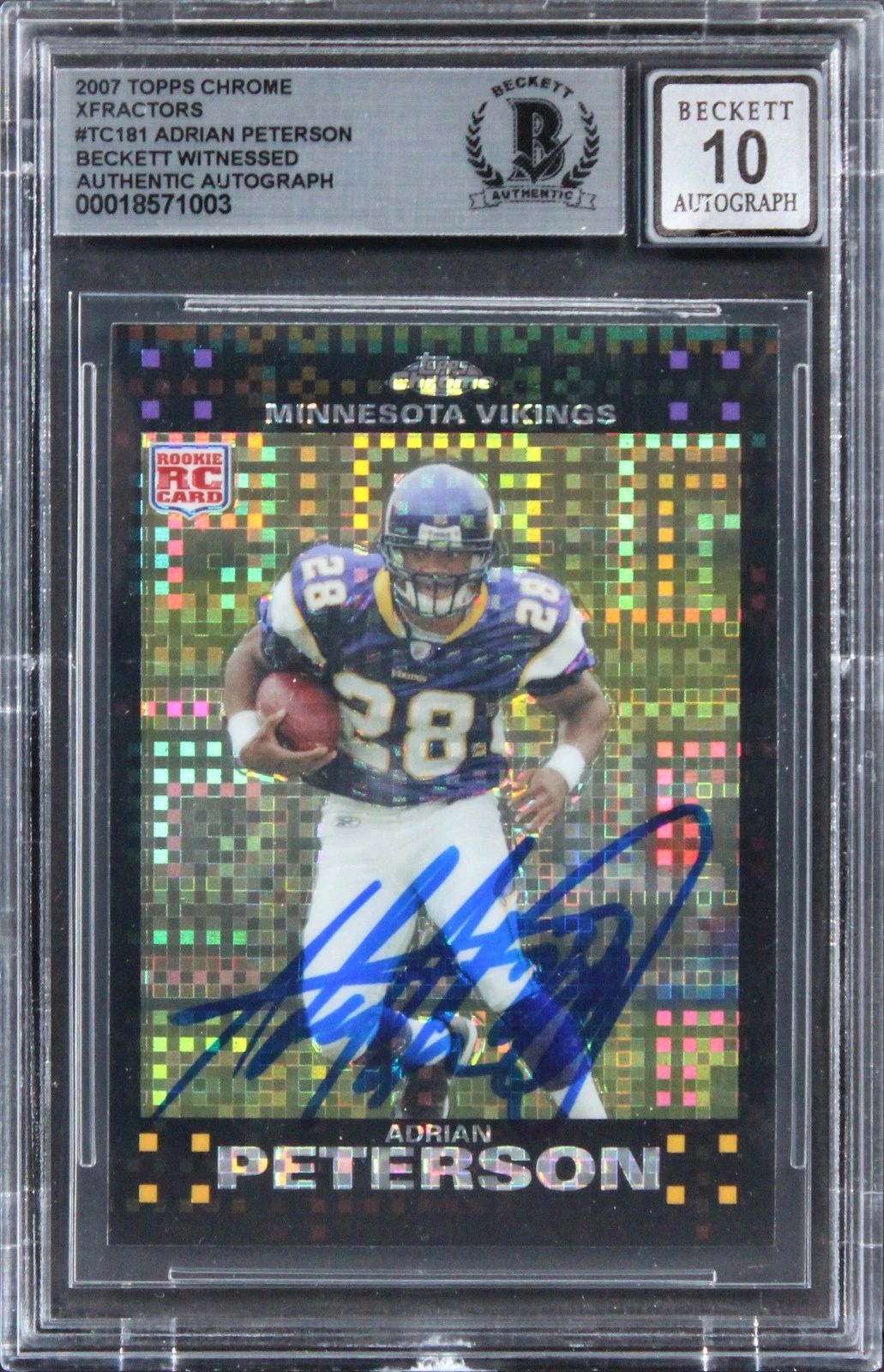 ADRIAN PETERSON SIGNED 2007 TOPPS XFRACTORS #TC181 RC CARD AUTO 10! BAS SLABBED COLLECTIBLE MEMORABILIA