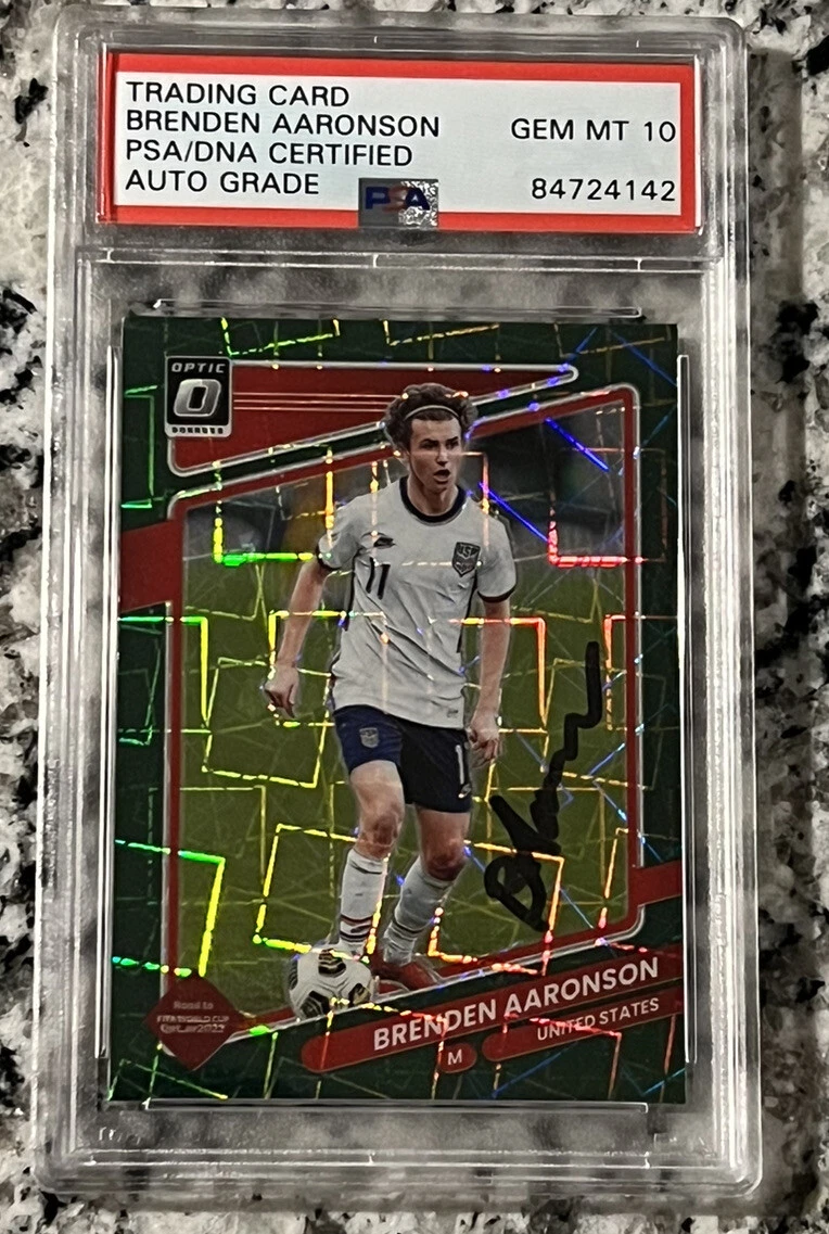 2021-22 Panini Donruss Optic BRENDEN AARONSON Autograph Green Velocity Prizm PSA