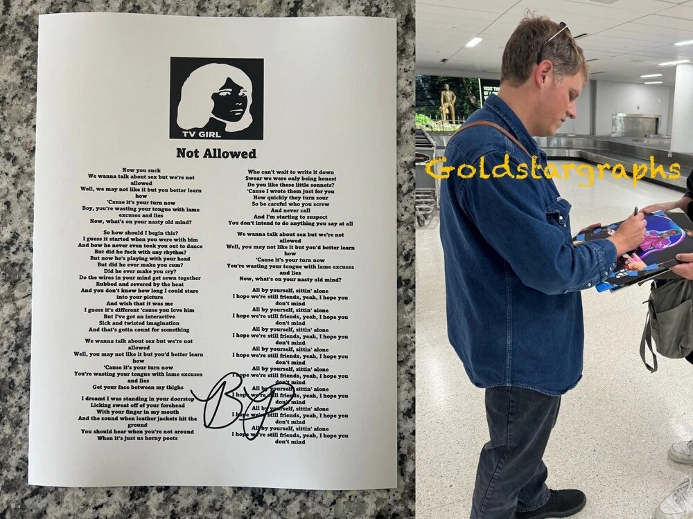 BRAD PETERING SIGNED LYRIC SHEET TV GIRL NOT ALLOWED AUTOGRAPH + PROOF COA