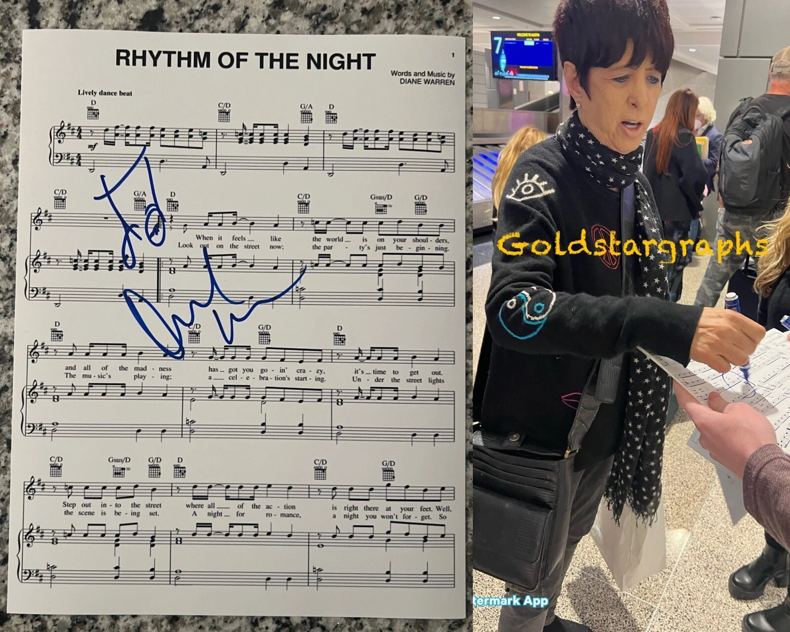 DIANE WARREN SIGNED LYRIC MUSIC SHEET RHYTHM OF THE NIGHT AUTOGRAPH PROOF COA