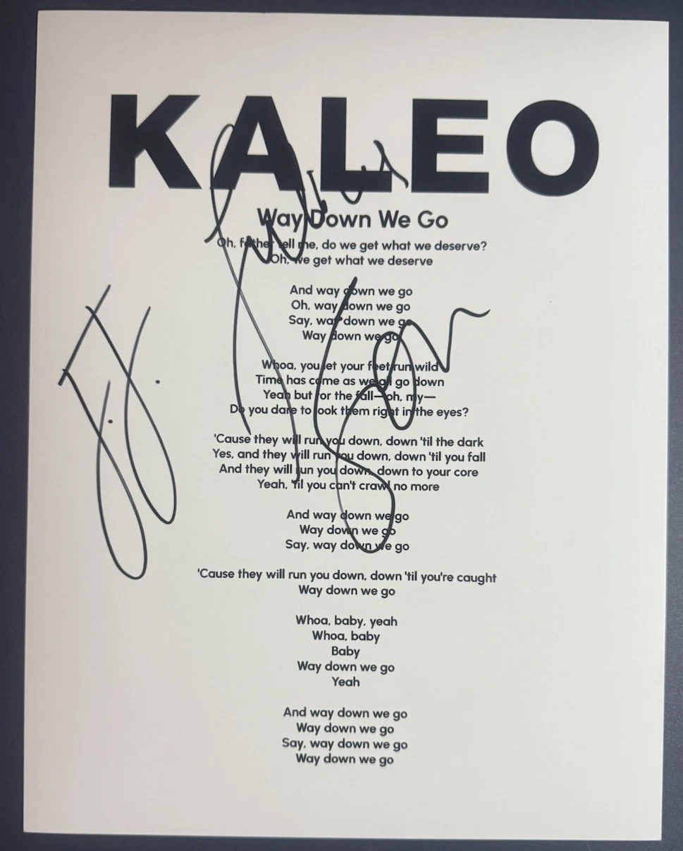 JOKULL JULIUSSON SIGNED LYRIC SHEET KALEO SINGER WAY DOWN WE GO AUTOGRAPH COA COLLECTIBLE MEMORABILIA
