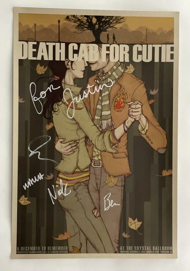 DEATH CAB FOR CUTIE SIGNED AUTOGRAPH 12X18 CONCERT TOUR POSTER PORTLAND 12/8/11