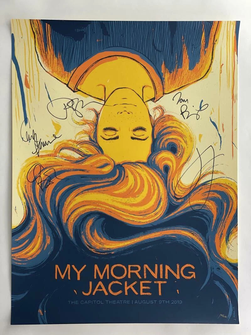MY MORNING JACKET BAND (X5) SIGNED AUTOGRAPH 18X24 CONCERT TOUR POSTER - 8/9/19