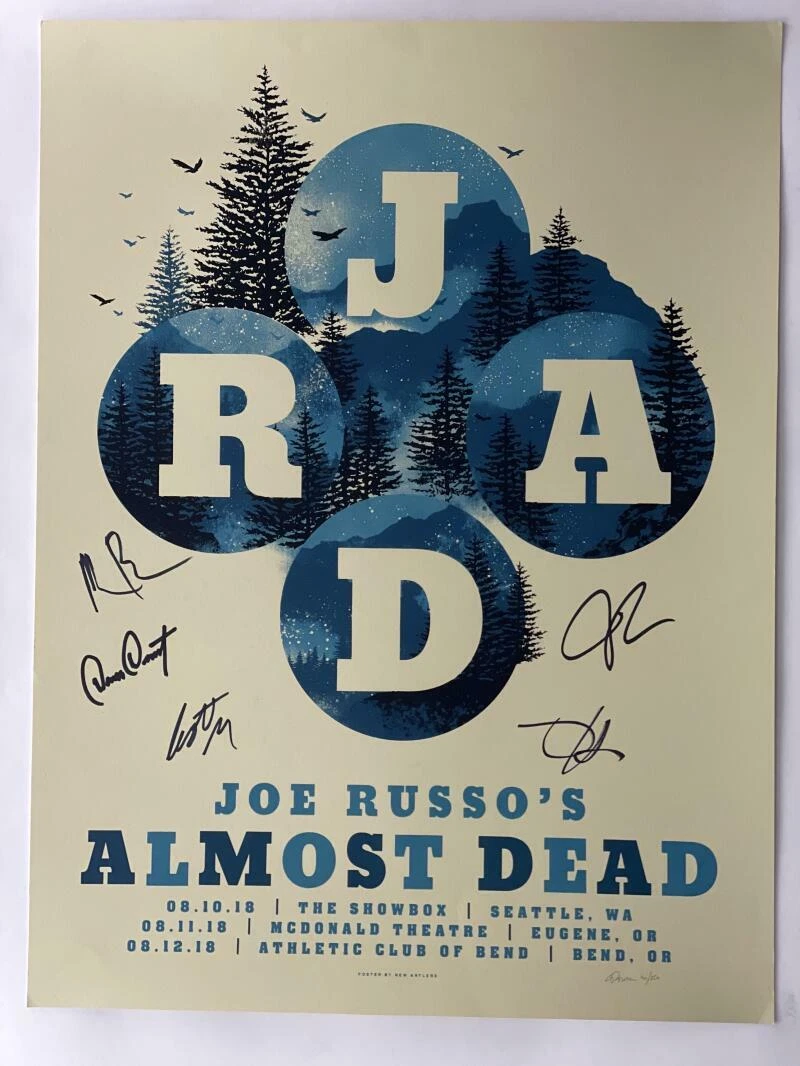 JOE RUSSO'S ALMOST DEAD SIGNED AUTOGRAPH 18X24 CONCERT TOUR POSTER - GRATEFUL