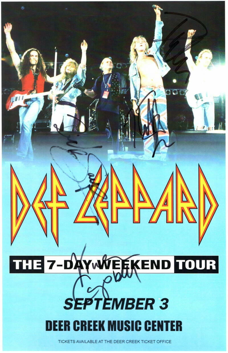 DEF LEPPARD SIGNED AUTOGRAPH 11X17 CONCERT TOUR POSTER PHIL COLLEN JOE ELLIOTT +