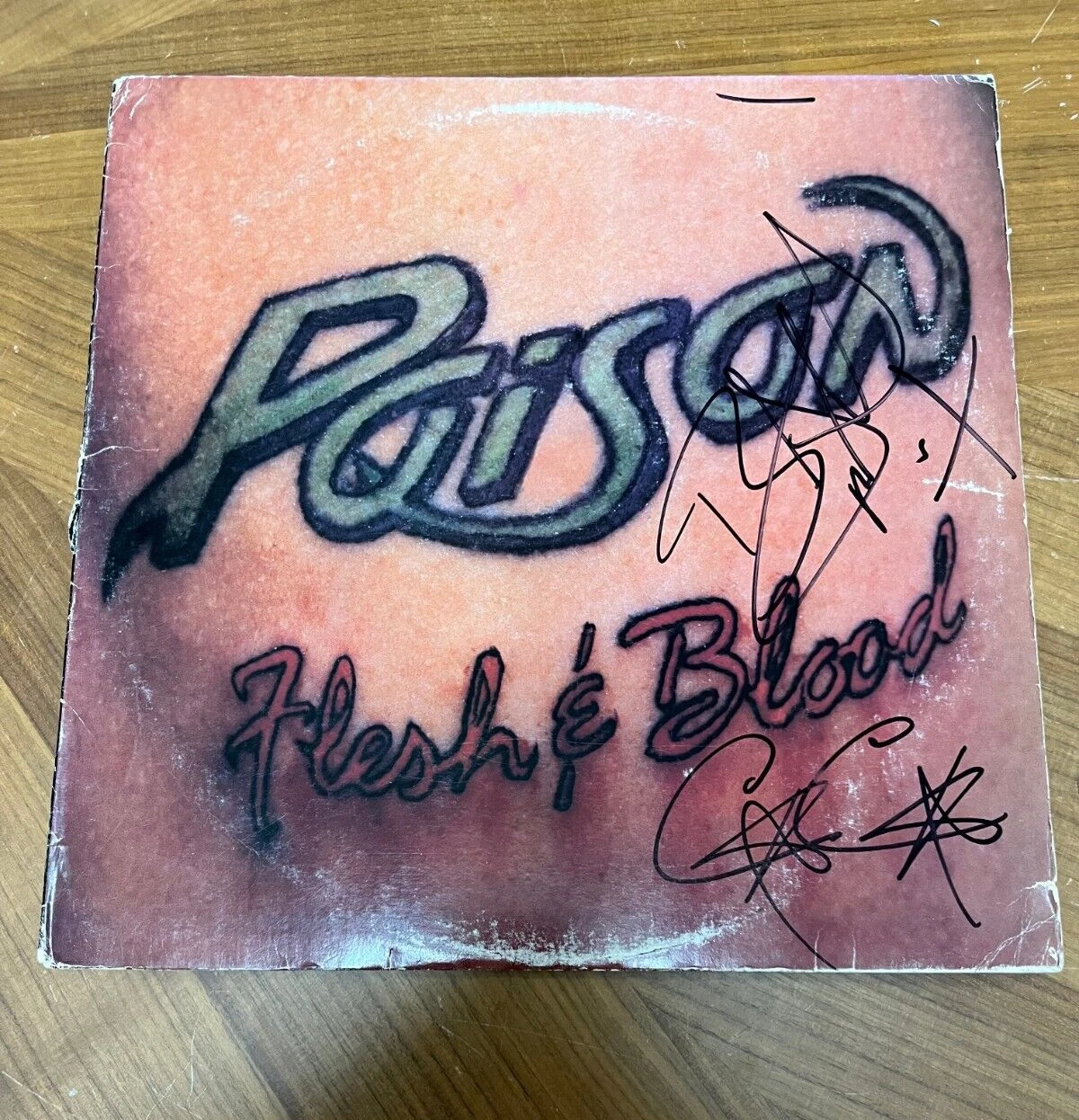 * POISON * signed vinyl album * FLESH & BLOOD * BRET MICHAELS & CC DEVILLE * 1
