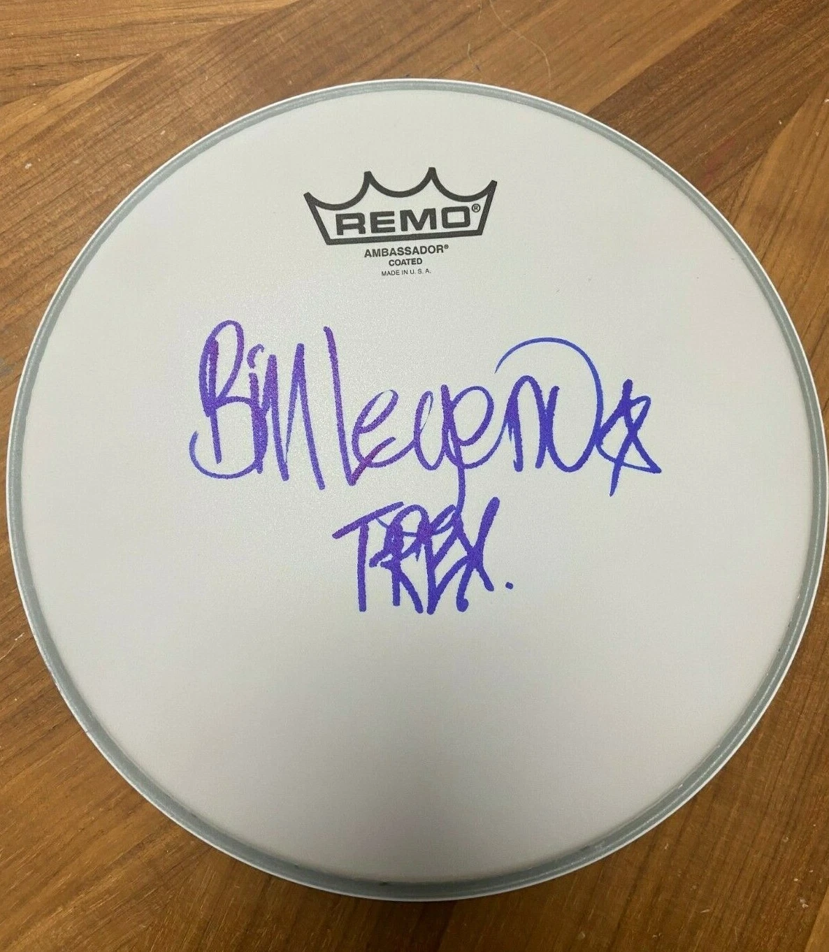 * BILL LEGEND * SIGNED 10″ REMO DRUMHEAD * T-REX BAND * DRUMMER * COA * 2 COLLECTIBLE MEMORABILIA