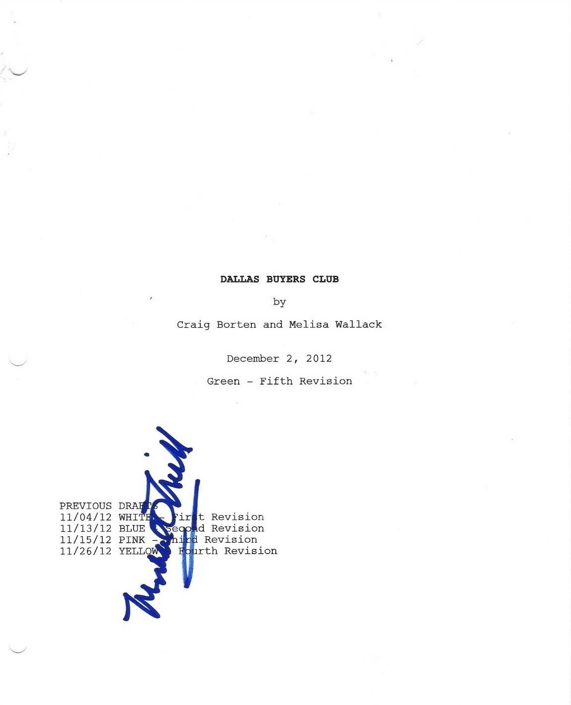 * MICHAEL O’NEILL * SIGNED MOVIE SCRIPT * DALLAS BUYERS CLUB * COA * 1 COLLECTIBLE MEMORABILIA