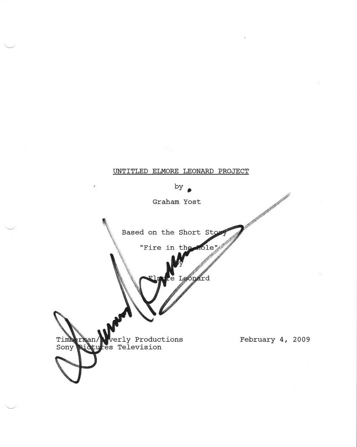 * DAMON HERRIMAN * SIGNED MOVIE SCRIPT * JUSTIFIED * DEWEY * COA * 1 COLLECTIBLE MEMORABILIA