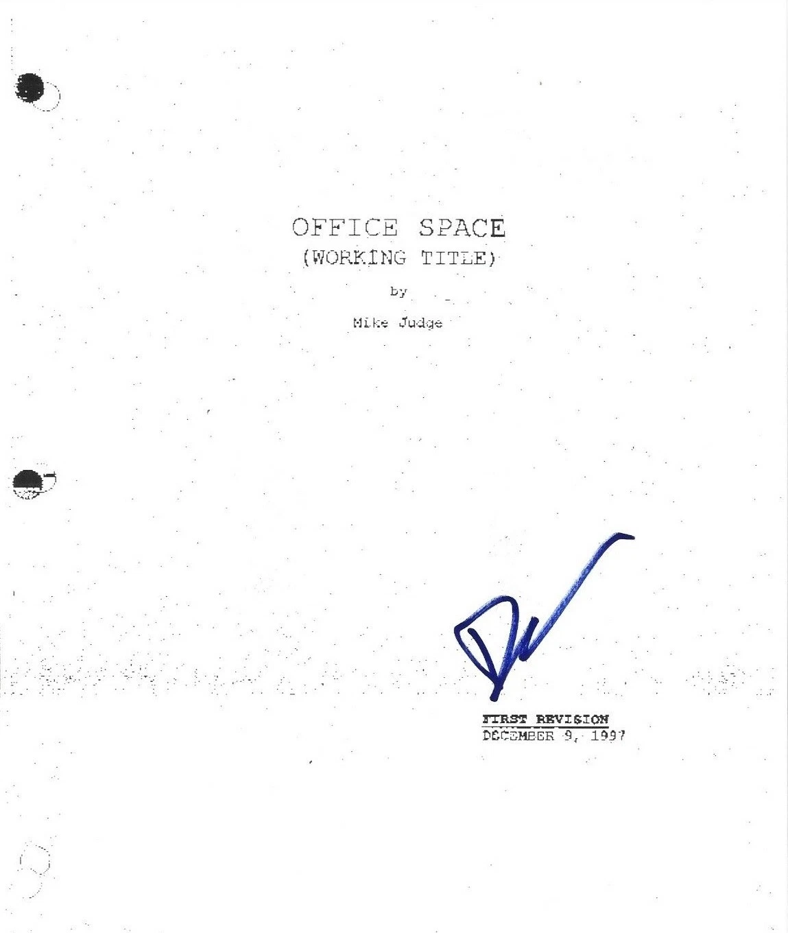 * DAVID HERMAN * SIGNED MOVIE SCRIPT * OFFICE SPACE * MICHAEL BOLTON * COA * 1 COLLECTIBLE MEMORABILIA
