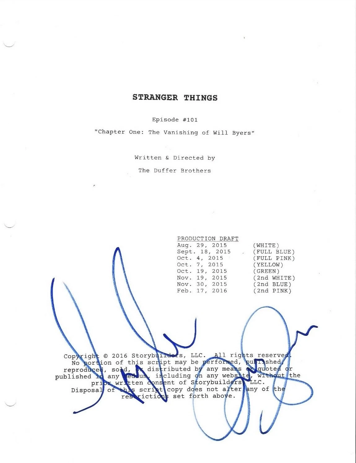 * KYLE DIXON & MICHAEL STEIN * SIGNED TV SCRIPT * STRANGER THINGS * COMPOSERS 1 COLLECTIBLE MEMORABILIA